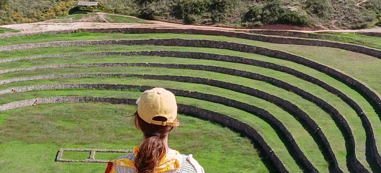 Andes Hike at Moray Inca terraces in Peru