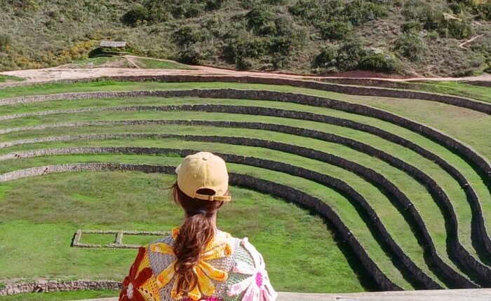 Andes Hike at Moray Inca terraces in Peru