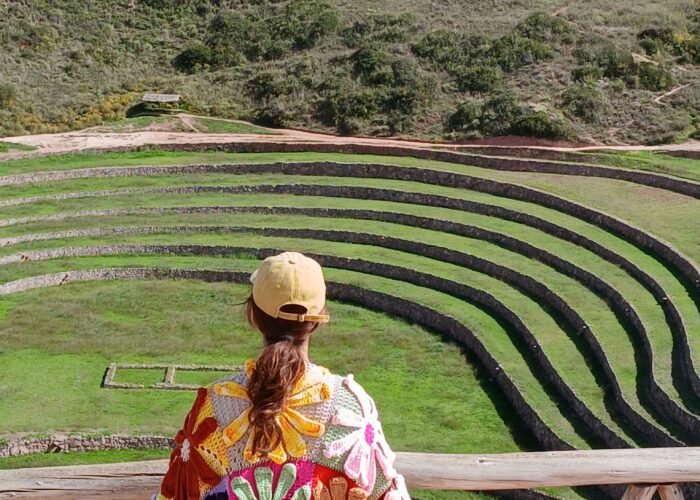 Andes Hike at Moray Inca terraces in Peru