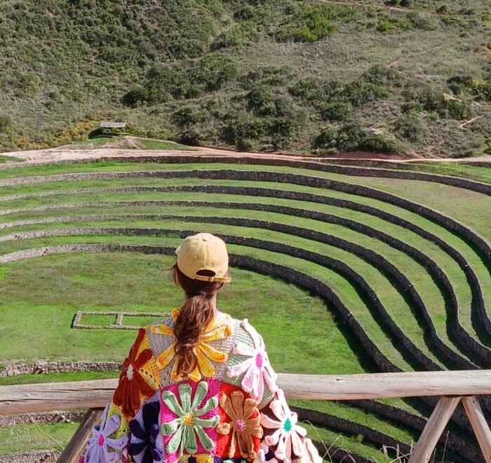 Andes Hike at Moray Inca terraces in Peru