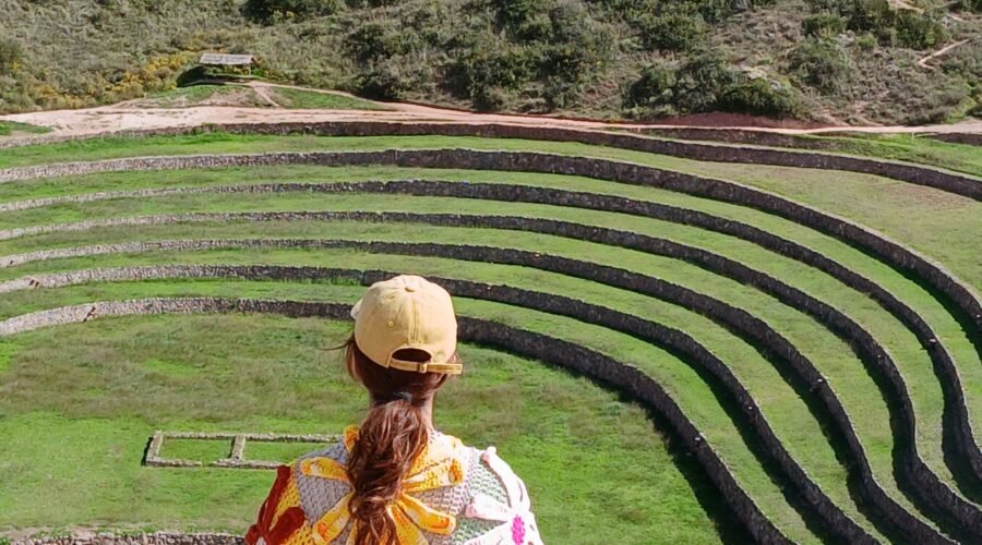Andes Hike at Moray Inca terraces in Peru